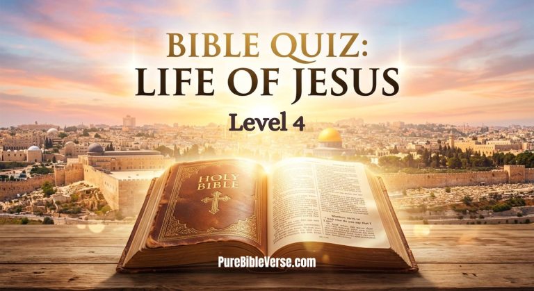 Interactive Bible Quiz Level 4 Life of Jesus Featured Image with Glowing Bible at Sunrise